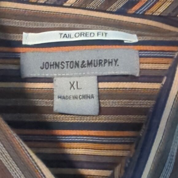 Johnston & Murphy men’s striped shirt | multicolor button-down classic casual - Picture 2 of 3